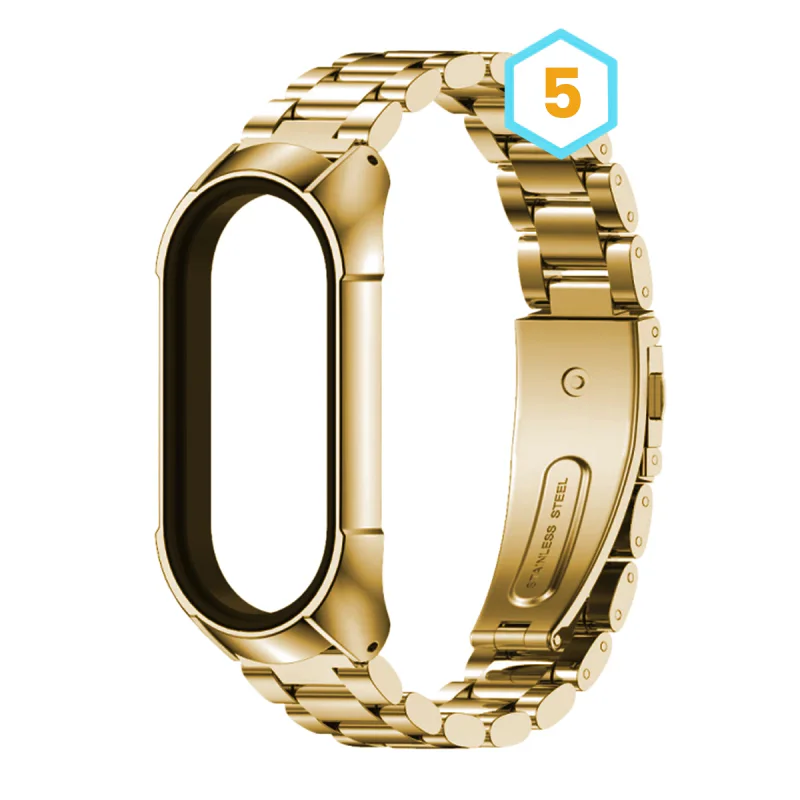 Bracelete Metálica Larga Apokin para Xiaomi Mi Band 5 Preto com prata - Imagem 6
