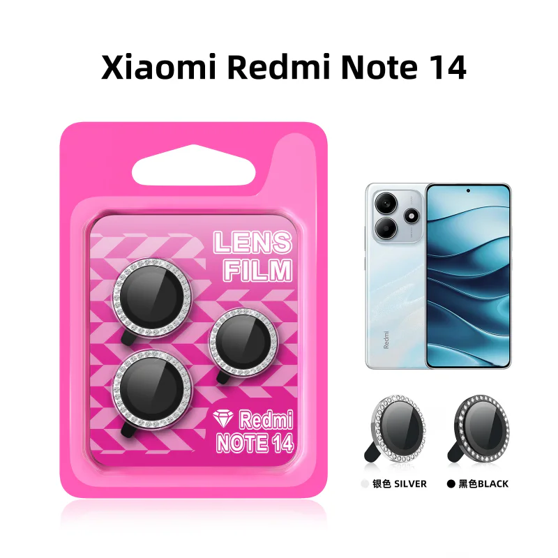 Protetor de Lentes Apokin para Xiaomi Redmi Note 14 5G Diamante Preto