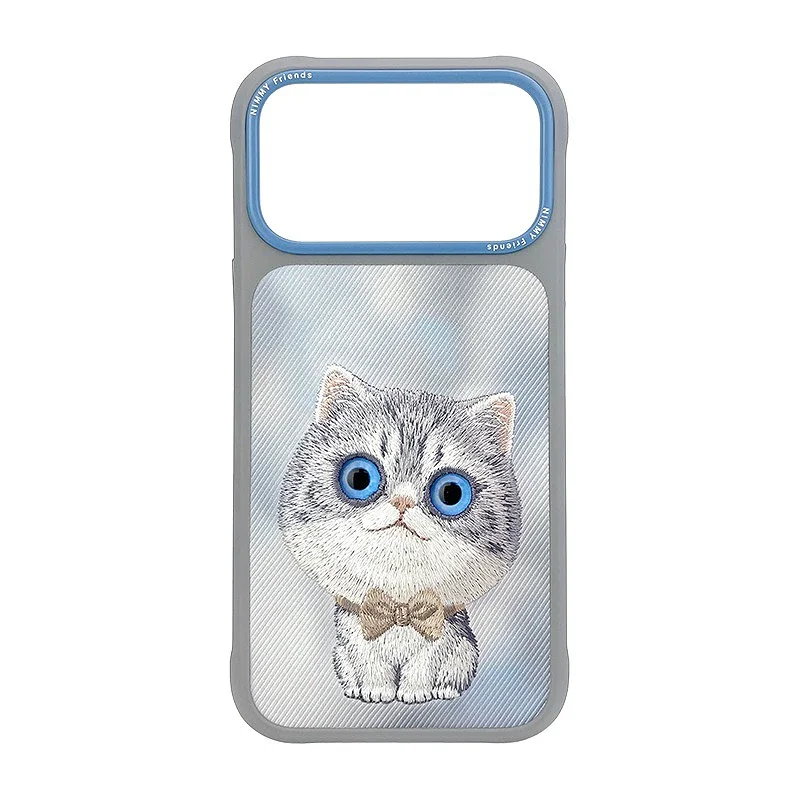 Capa Apokin Nimmy Bordada Série Olhos Grandes 2.0 para iPhone 17 Pro / 18 Pro Gato Cinzento