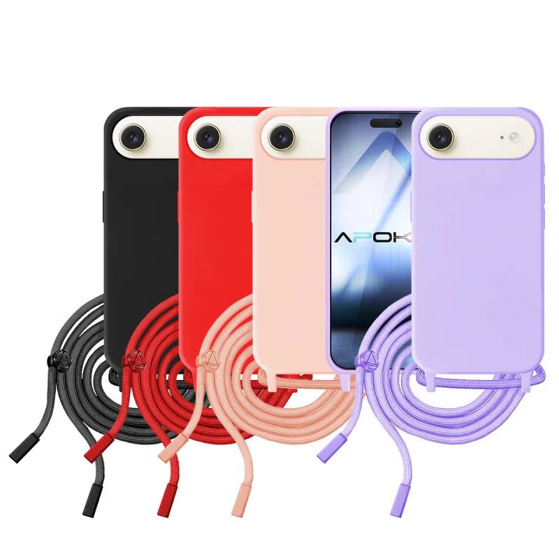 Capa Apokin para iPhone 17 Air Silicone Macio com Cordão Rosa