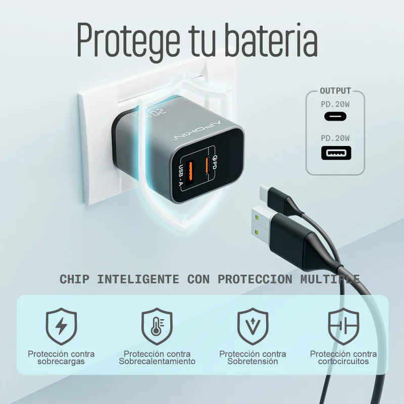 Carregador Apokin USB Tipo-C 20 W com Cabo USB-A para Tipo-C 3.0A Branco - Imagem 3