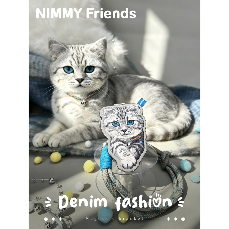 Suporte Magnético Apokin Nimmy Friends em Ganga com Gato Bordado Cinzento - Imagem 2