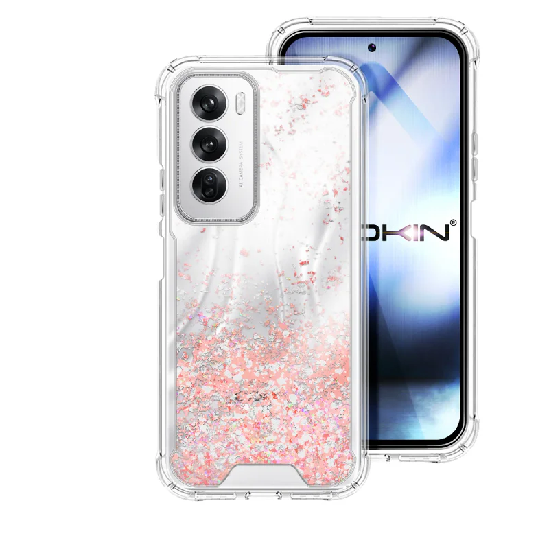 Capa Gel Apokin para Oppo Reno 12 Transparente com Glitter Rosa - Imagem 3