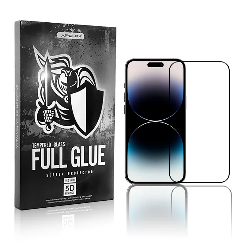 Película de Vidro Temperado 5D Curvo Apokin com Cola Total para iPhone 14 Pro Preto