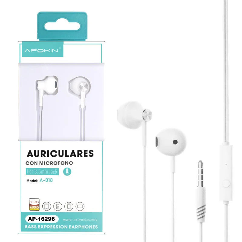 Auscultadores Apokin com Microfone A018-A019 Preto