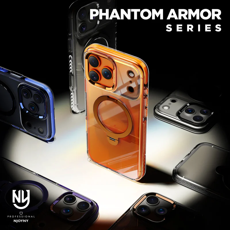 Capa Njoyny Phantom Armor com Suporte para iPhone 17 Pro Várias Cores Laranja - Imagem 3