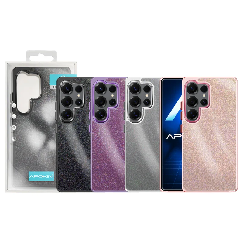 Capa Acrílica Apokin para Samsung Galaxy S25 Ultra com Purpurina Rosa