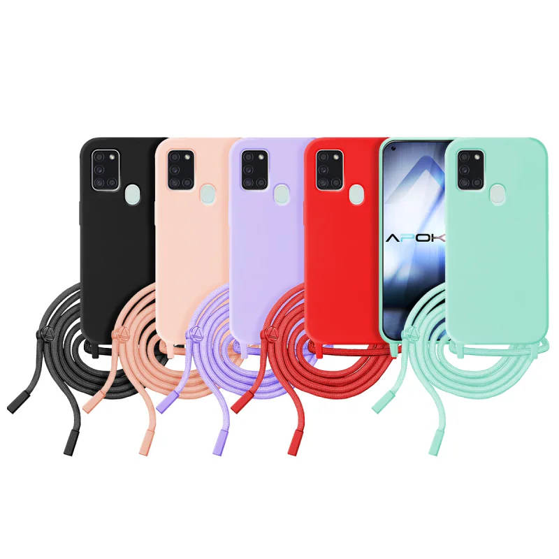 Capa Apokin para Samsung Galaxy A21s Macia com Cordão Rosa - Imagem 1