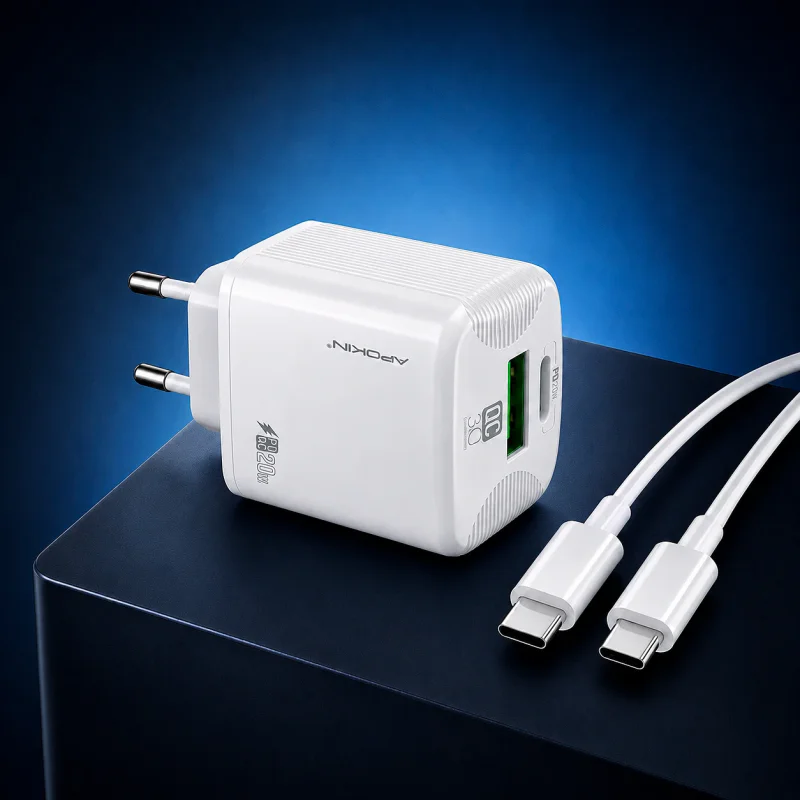 Carregador de Parede Apokin PC820Y Duplo USB-A e PD 20 W 3.0 A Branco - Imagem 3