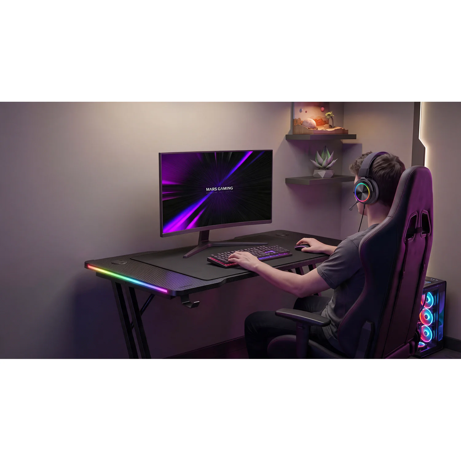 Secretária Gaming Mars Gaming MGD-A120RGB 120x60 cm com Iluminação RGB e Tapete XXL Preta - Imagem 9