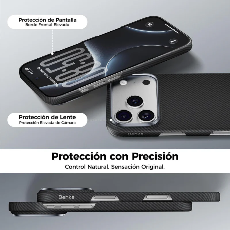 Capa Magnética Antichoque Apokin BENKS 600D Air C1 em Kevlar para iPhone 17 Pro e 18 Pro Preto - Imagem 3