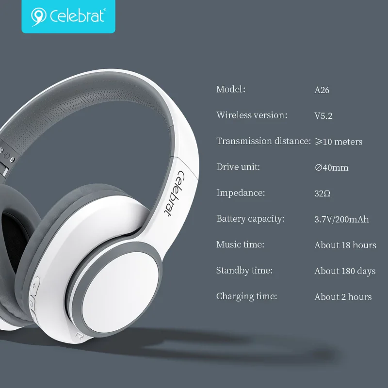 Auscultadores Bluetooth Apokin Celebrat A26 com Banda de Cabeça Preto - Imagem 2