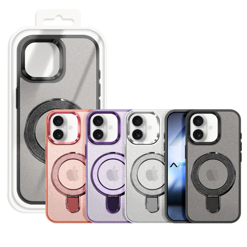 Capa Apokin com Purpurina e Anel MagSafe para iPhone 16 Variedade de cores