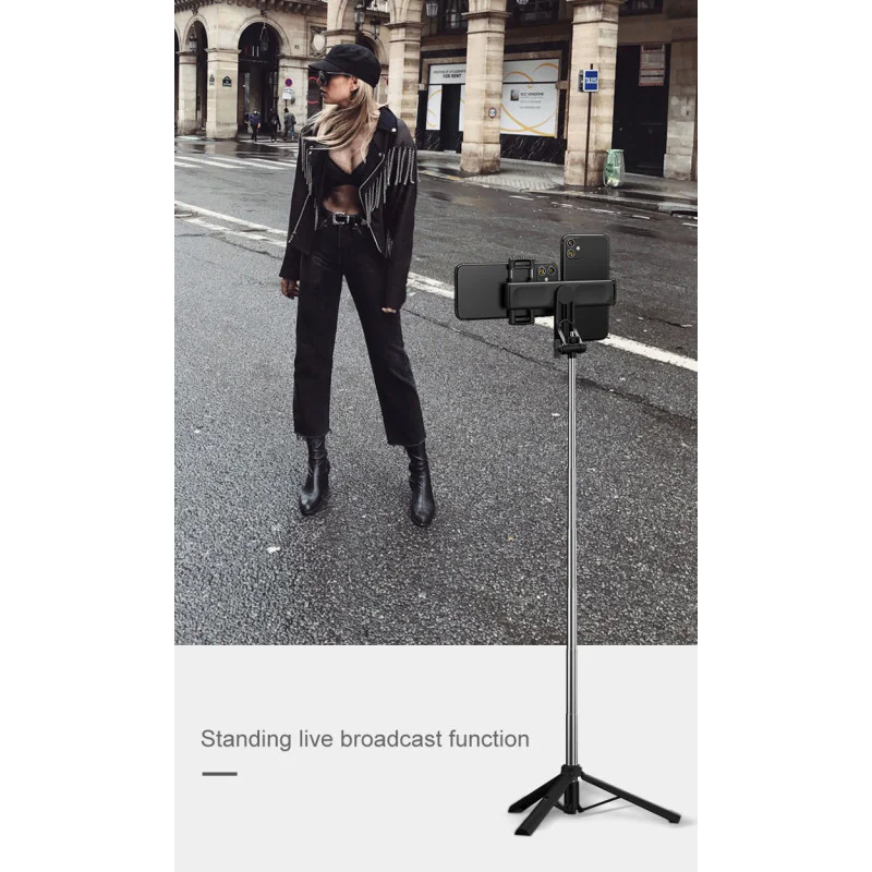 Tripé e Bastão de Selfie Apokin A32 80 cm Bluetooth com Controlo Remoto Preto - Imagem 6