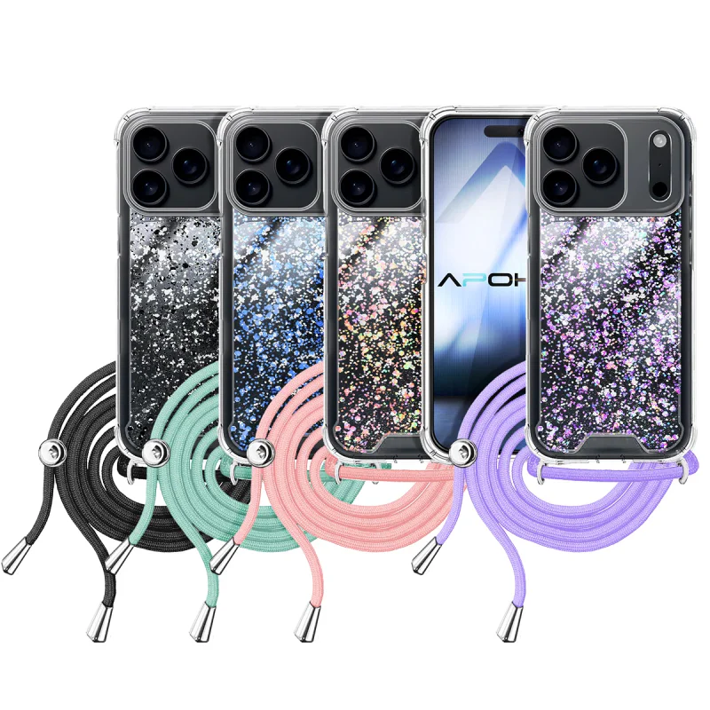 Capa de Gel Apokin para iPhone 17 Pro Transparente com Cordão Rosa - Imagem 1