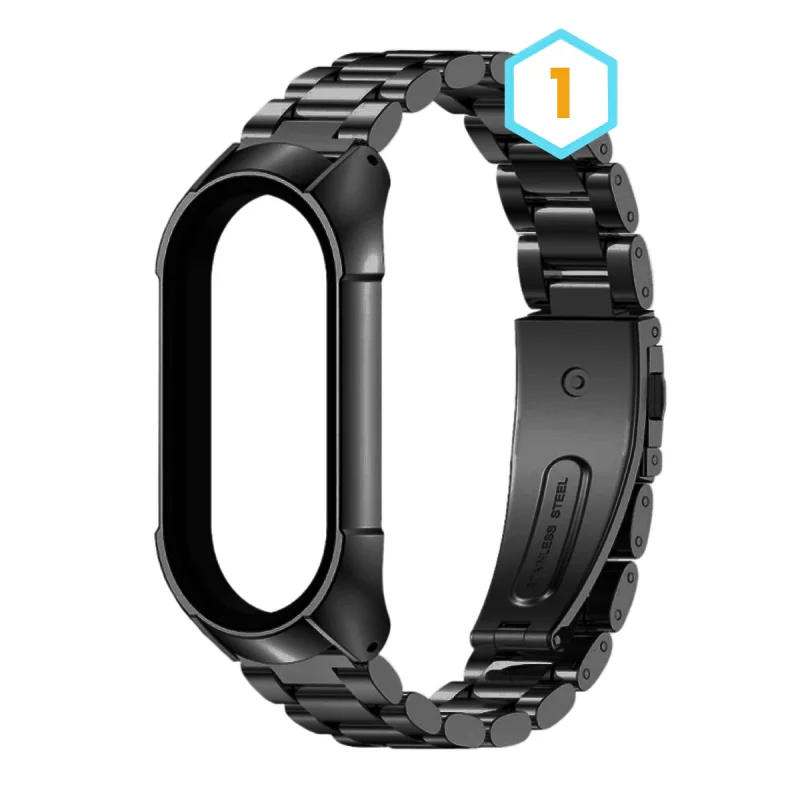 Bracelete Metálica Larga Apokin para Xiaomi Mi Band 5 Preto com prata - Imagem 2