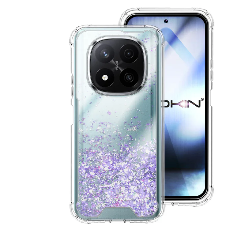 Capa Apokin Gel Transparente com Purpurina para Xiaomi Redmi Note 14 Pro+ 5G Azul Turquesa - Imagem 2