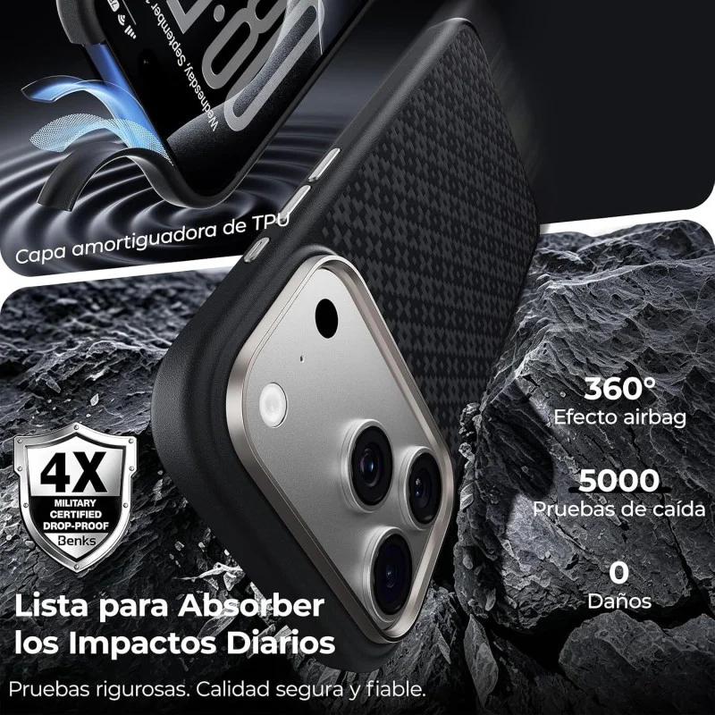 Capa BENKS ArmorGrid ArmorPro Kevlar para iPhone 17 Pro Max Preta - Imagem 3