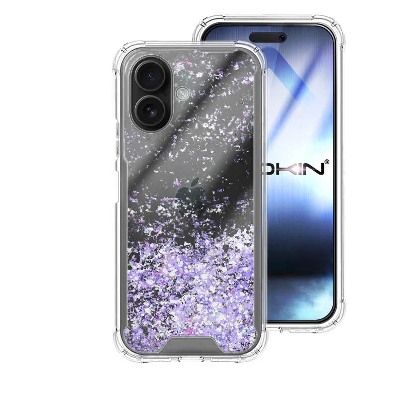Capa Apokin para iPhone 16 em Gel Transparente com Purpurina Azul Turquesa - Imagem 2