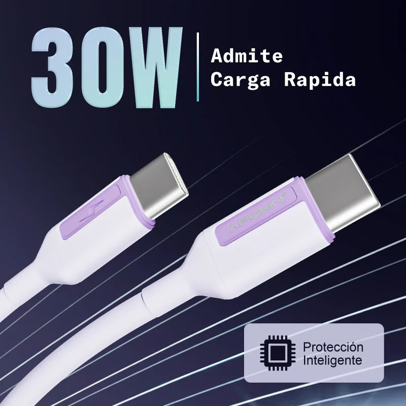 Cabo Apokin USB-C para USB-C 60 W 3 A 1 m Lilás - Imagem 3