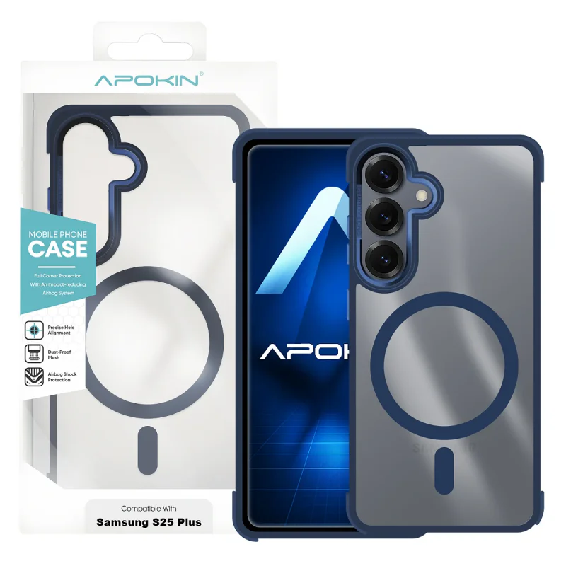 Capa Apokin Premium para Samsung Galaxy S25 Plus em Silicone com MagSafe Azul-Marinho - Imagem 3