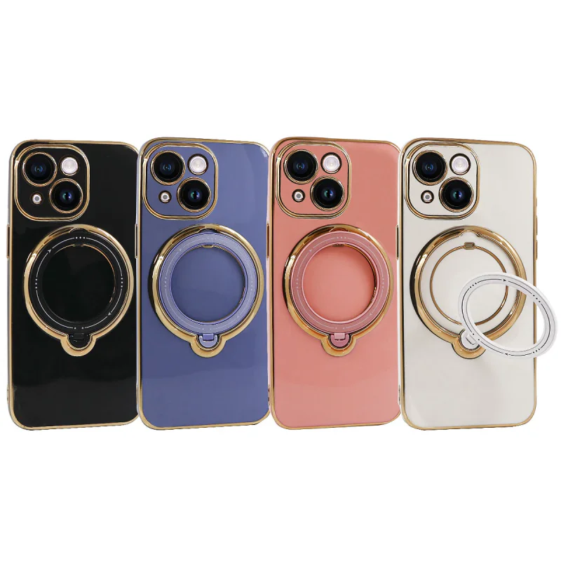 Capa Apokin para iPhone 13 Silicone com Suporte Dobrável Cromado Preto - Imagem 1