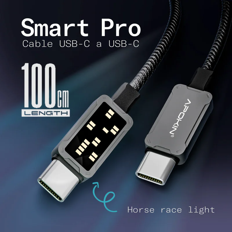 Cabo USB Apokin Smart Pro USB-C para USB-C 60 W com Luz Dinâmica - Imagem 2