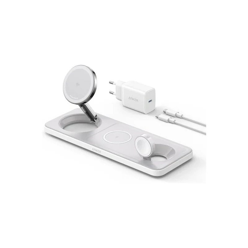Estação de Carregamento Sem Fios 3 em 1 Apokin Ancer Maggo Dobrável 15 W Qi2 Branco