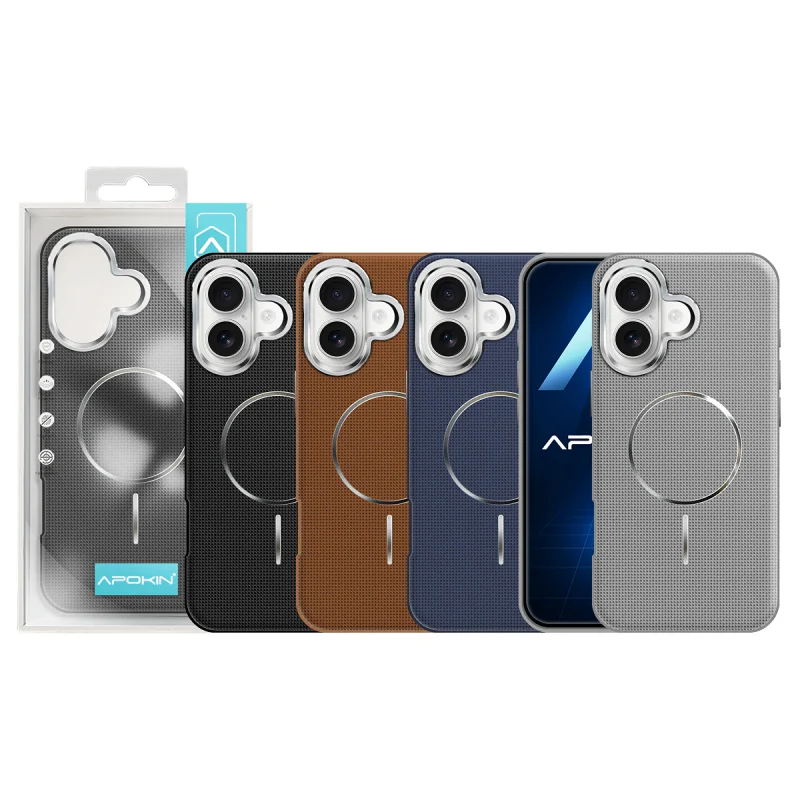 Capa Apokin em Pele Desportiva com Textura de Carbono para iPhone 17 Cinzento