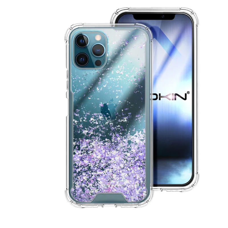 Capa de Gel e Acrílico Transparente com Glitter Apokin para iPhone 12 Pro Max Azul Turquesa - Imagem 2