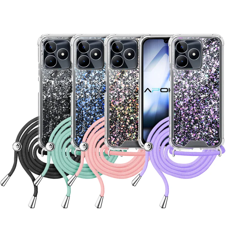 Capa de Gel Apokin Transparente com Cordão para Realme C53 Rosa - Imagem 1