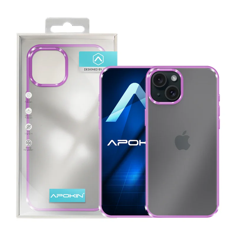 Capa Apokin para iPhone 15 Plus Antichoques Acrílica com Borda Colorida Azul - Imagem 4