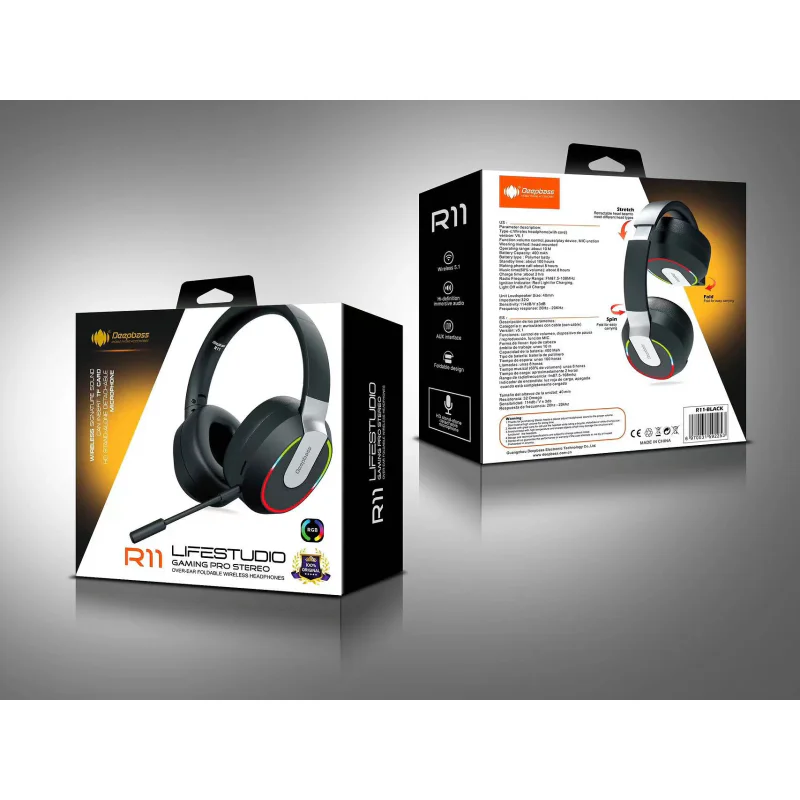 Auscultadores Sem Fios Apokin Deepbass R11 com Microfone Preto - Imagem 2