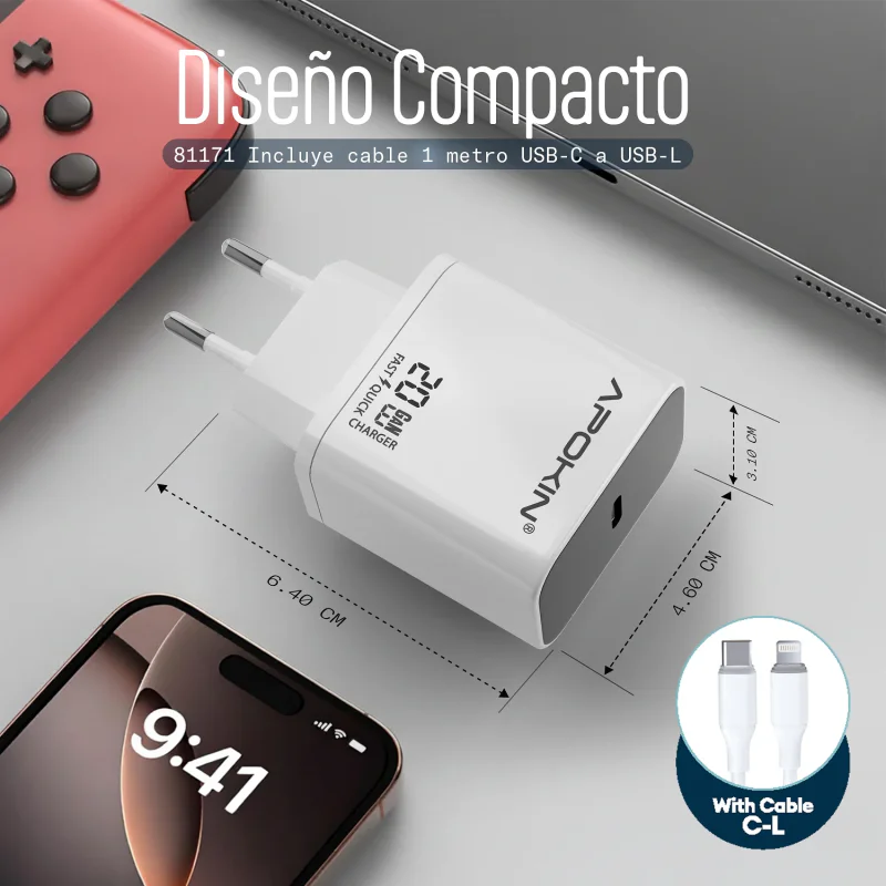 Carregador de Parede Apokin USB-C 20 W 3.0 A com Cabo Lightning Vermelho - Imagem 4