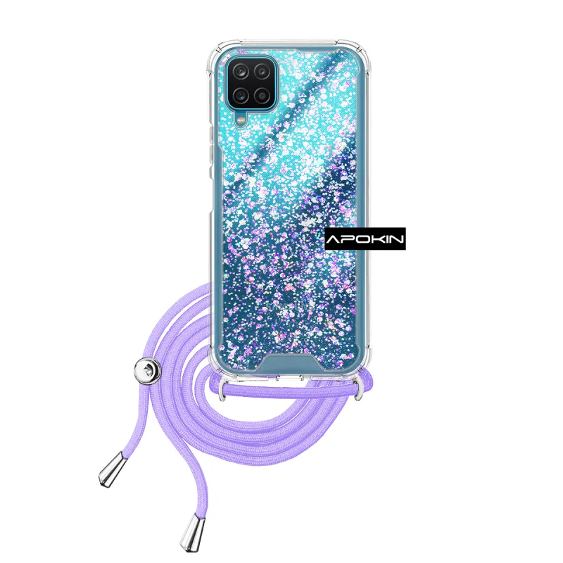 Capa Apokin em Gel Transparente com Cordão para Samsung Galaxy A12 Azul Turquesa - Imagem 2