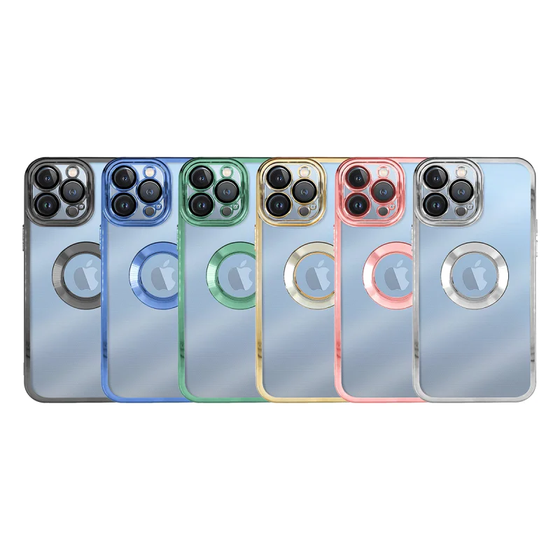 Capa de Silicone Apokin iPhone 15 Pro Max Transparente com Rebordo Cromado e Proteção de Câmara 3D Prata - Imagem 1
