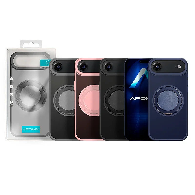 Capa Apokin para iPhone 17 Air Smoked com Suporte Giratório Preto