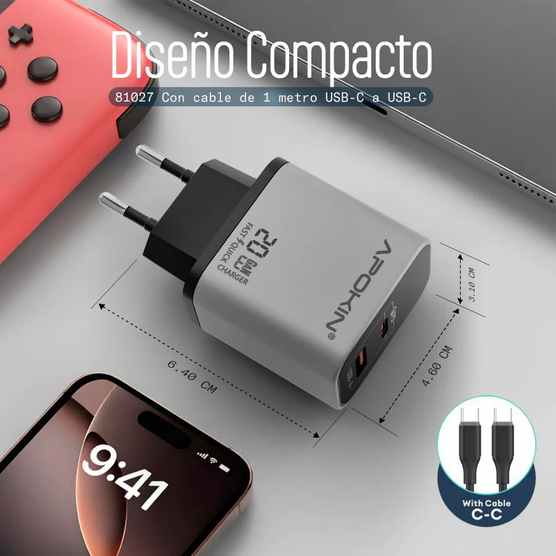 Carregador Apokin USB Tipo-C 20 W com Cabo USB-A para Tipo-C 3.0A Branco - Imagem 4