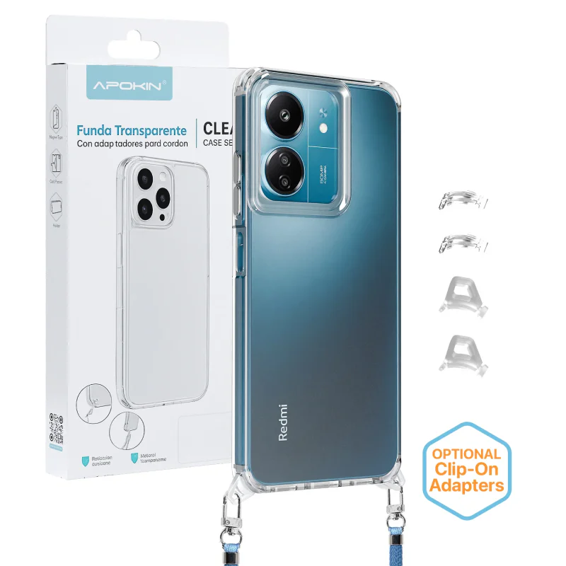 Capa Apokin ClearStrap 2 em 1 com Cordão para Xiaomi Redmi 13C 4G e 5G Transparente