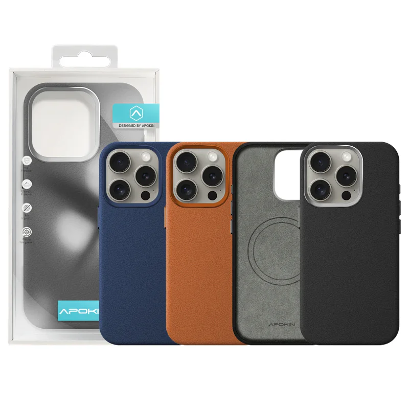 Capa Apokin para iPhone 15 Pro em Pele Azul - Imagem 1