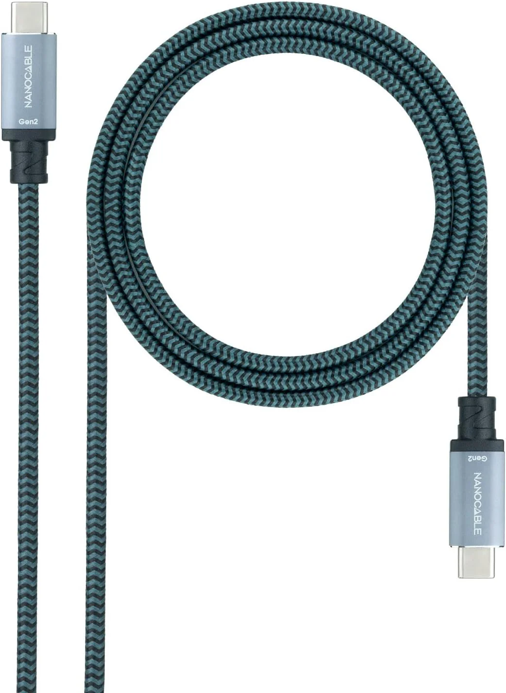 Cabo USB-C para USB-C Nanocable 10.01.4102 USB 3.2 Gen 2 10 Gbps 100 W 2 m Preto e Cinzento