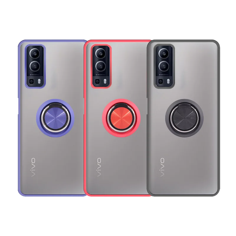 Capa de Gel Apokin para Vivo Y52 5G com Suporte Magnético Fumê Vermelho