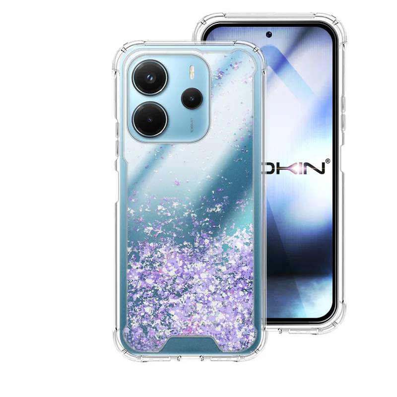 Capa Apokin em Gel Transparente com Purpurina para Xiaomi Redmi Note 14 4G Azul Turquesa - Imagem 5