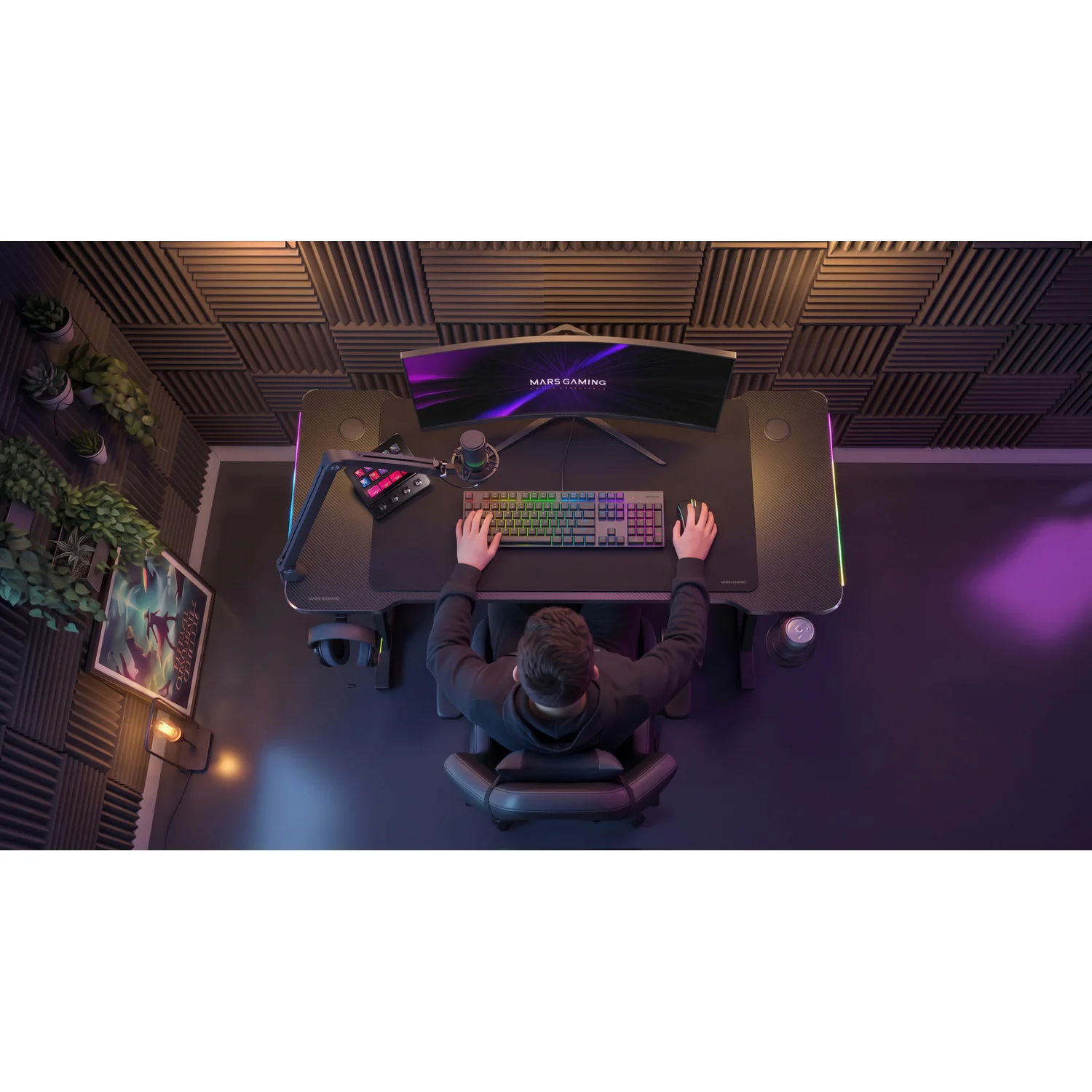 Secretária Gaming Mars Gaming MGD-A120RGB 120x60 cm com Iluminação RGB e Tapete XXL Preta - Imagem 10
