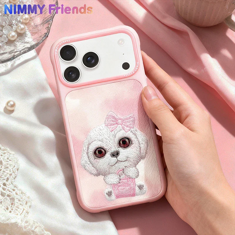 Capa Apokin Nimmy Bordada Série Olhos Grandes 2.0 para iPhone 17 Pro Cão Rosa - Imagem 3