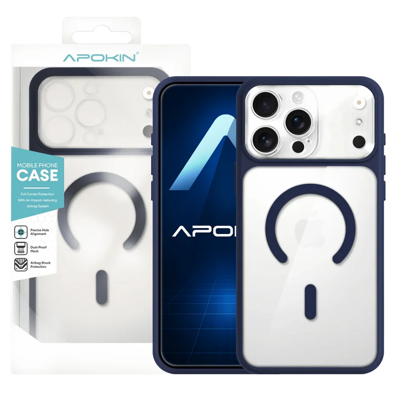 Capa Magnética Apokin iPhone 16 Pro Transparente com MagSafe e Proteção de Câmara Azul - Imagem 5