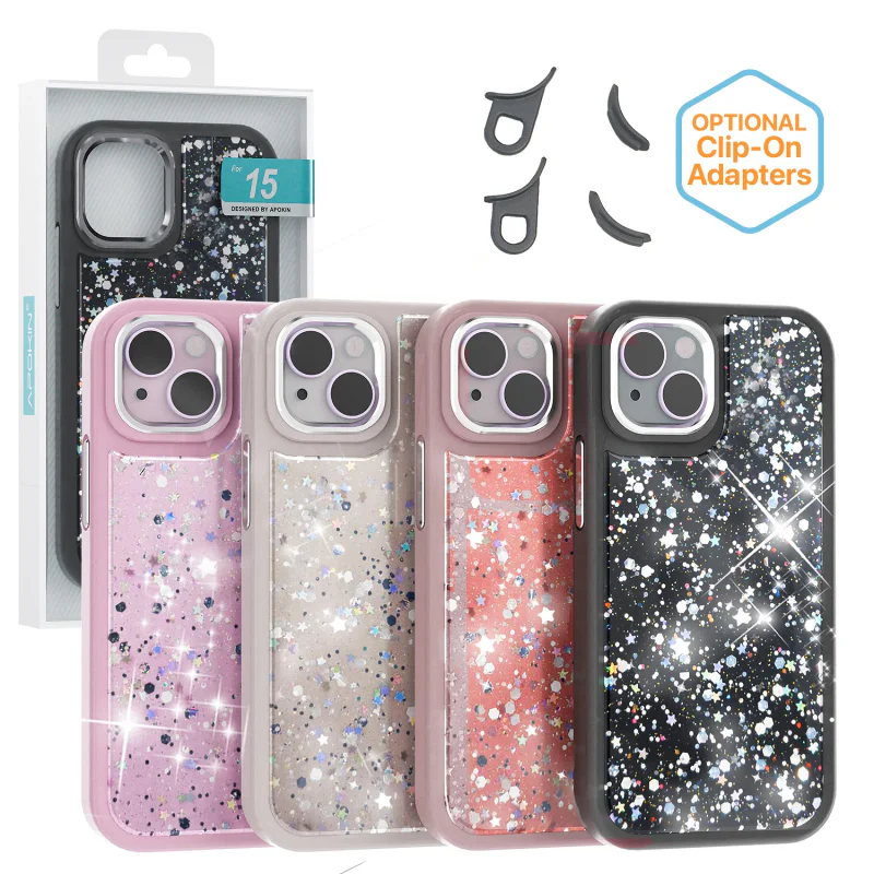 Capa Apokin Bling-Bling para iPhone 15 Rosa - Imagem 1