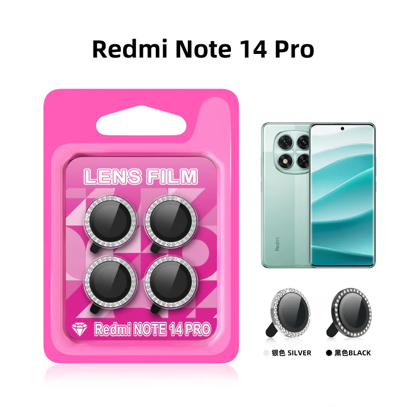 Protetor de Lentes Apokin Efeito Diamante para Xiaomi Redmi Note 14 Pro 5G Preto