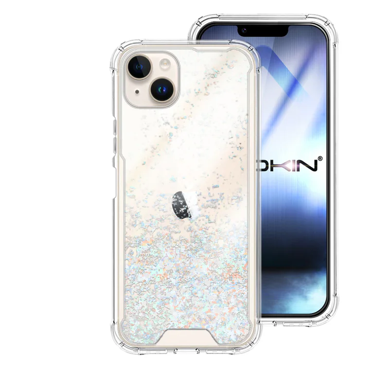 Capa Apokin Gel Transparente com Glitter para iPhone 14 6,1 polegadas Lilás - Imagem 5