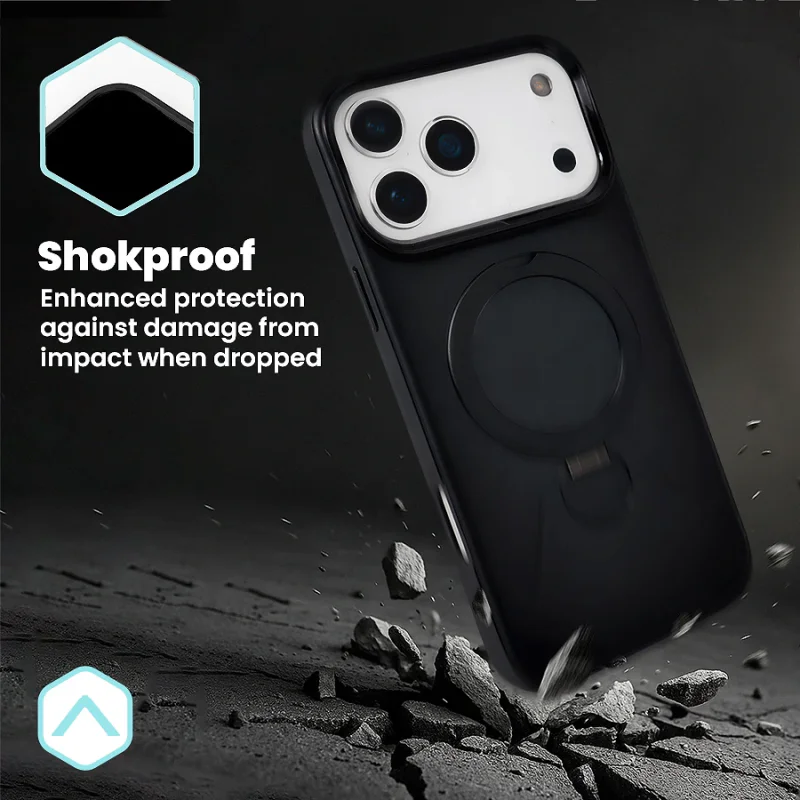 Capa Rock Apokin para iPhone 15 com Anel de Suporte Preto - Imagem 3